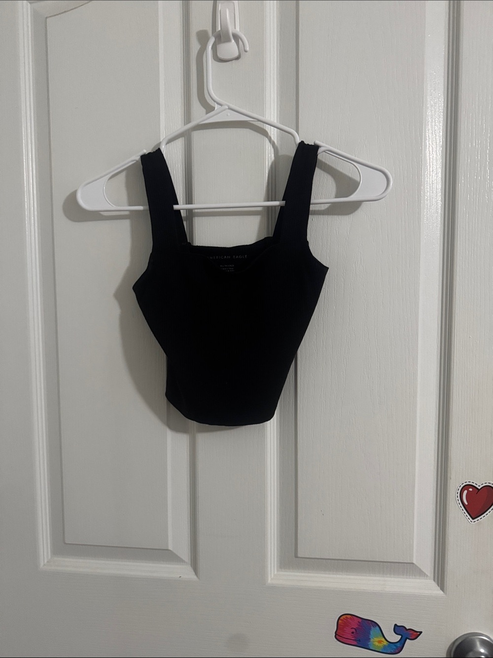 American Eagle Outfitters Black Ribbed Square-Neck Crop Top